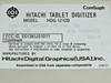 Hitachi HDG-1212D ComGraph Tablet Digitizer – second rating label showing AC 100-120V 50/60Hz 7VA, Date 1989, Rev A, FCC ID E013KU01011, Assembled in USA from Japanese components