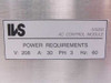 IVS IVS200 AC Control Module – rating plate showing Power Requirements: V 208, A 30, PH 3, Hz 60