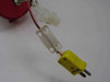 Close-up of thermocouple connector and white molex power connector attached to flash heater wiring harness