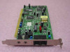 Cirrus Logic KM1120001002 56K ISA modem card Rev X2 — angled front view showing component side with RJ-11 jacks and 3.5mm audio jacks on bracket