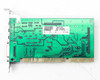 Rear solder side of BTC 1853L ISA sound card showing QC-PASS label and barcode sticker with model number