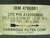 Cambridge Filter Corp A1255036G0 IBM 4780581 air filter – close-up of label showing CFC P/N A1255036G0, air flow 6 CFM at 1.0 in. W.G., DOP pen. 0.03% max, Cambridge Filter Corp Visalia CA