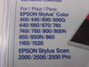 Epson color ink cartridge compatibility list showing Stylus Color 400 through 1520 and Stylus Scan 2000/2500 series