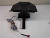 6-Position Logic Driven Pedestal Cassette Tray front-angle view showing black aluminum tray platform on steel pedestal with ribbon cable harness and red Molex connector