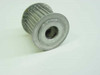Aluminum timing belt pulley 9-tooth — end-on view showing 3/8" shaft bore opening and flange face