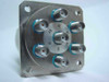 K&L Microwave 6MP-28-F-0-4 SP6T coaxial relay — bottom flange view showing six SMA female connectors labeled J1 through J6 arranged radially with blue seals on stainless mounting plate