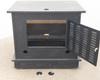 Multimedia TV cabinet – right side view with one door open showing interior shelf and two loose cable port grommets on floor