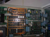 Emerson AP340 UPS – internal view of two large PCBs with memory ICs and ribbon cable interconnects