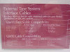 Tecmar box label showing External Tape System Interface Cables compatibility chart for QualityTape and Q60H systems, listing part number 811619