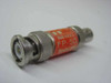 Texscan FP-50 3dB BNC coaxial attenuator — angled view showing BNC male connector end and orange label