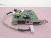 HP 5184-3448 Rev HB PCI Voice Fax Modem Card – front view showing bracket, RJ-11 ports, audio jack, DB-15 connector, and internal cable