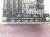 CMD Tech Inc. PCB label closeup showing A/W PCX-6400-000 Rev E and BRD PCF-6400-000 Rev E silk-screened on green PCB