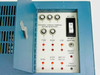 Tie Communications 2260A – interior front panel view showing five circuit breakers, AC line on/off switch, reset switch, reset lamp, LED output indicators, and test common jack