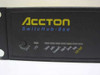 Accton SwitchHub-8se front panel close-up showing logo, Configure button, CPU LED, and status indicator LEDs