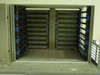 Maxsys Technologies 00465-3800 VMIC Test Station – front-facing open view showing fully populated dual-section card cage with approximately 20 card slots and blue card guides