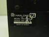 Han One HN-0150SB label closeup showing model number, serial number 6102990, UL mark, and Made in Korea