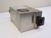 DTK Computer PIP-151 AT power supply – right-side view showing top-mounted fan, brushed metal enclosure, and hard rocker on/off switch