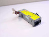 PC100 PS80 60W switching power supply — angled front-right view showing IEC AC inlet, yellow specification label, and output wiring harness