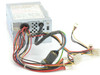 Power Win PW-150 AT power supply – side and top view showing rating label, power switch cable, and output wire harness with Molex connectors