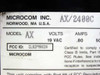 Microcom AX/2400C bottom label showing Model AX, 19VAC 0.80A power rating, FCC ID CLB2PMAX24, Microcom Inc. Norwood MA USA