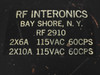 RF Interonics RF2910 rating plate closeup – RF2910, 2x6A 115VAC 60CPS, 2x10A 115VAC 60CPS, Bay Shore NY