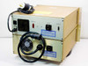 Commonwealth Scientific HCES 5000 rear panel view showing two stacked units with Source connector, Remote DB-15 port, Power switch, Interlock connector, cooling fan, and power cables