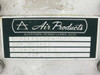 Air Products nameplate label reading DISPLEX-DE-202S, part number AA-2047-17, serial number A-4571, U.S. Patent 3620029, Allentown Pennsylvania