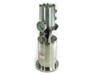 Air Products DE-202S Displex Cold Head with Ultek cryo pump — right-front view showing stainless cylindrical cold head, pressure gauge, and conflat flange base