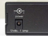 Robot Research MV25 — left side panel close-up showing power barrel jack input labeled 12VDC 1 amp with power switch