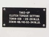 Close-up of clutch torque setting plate: 70mm-10B 26–28 in.lb, 35mm-4B/4C 32–34 in.lb
