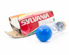 Sylvania CYS-DBH 1200W projector lamp with worn original Sylvania Red Box open beside it showing blue cap end of lamp