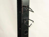 PFT open frame rack – side rail detail showing integrated cable management hooks and square mounting holes