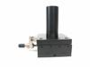 Linear stage optical mount – left-side profile view showing smooth aluminum slide body and adjustment screw assembly