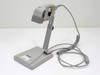 PSC Mac-Barcode GP5385-183842 laser barcode scanner mounted on AutoSense presentation stand with coiled cable – full front-right view