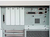 Digital AlphaServer 2100 rear I/O panel close-up – parallel port, two DB-9 serial ports, two PS/2 ports (keyboard and mouse), and expansion slot brackets