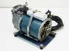 Air Dimensions DIA-VAC 01310TQ vacuum pump – rear-right view showing motor back, capacitor, drive coupling, and base plate mounting bolts