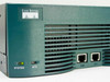Cisco 3640 front panel close-up showing Cisco Systems logo, SYSTEM and RPS indicator LEDs, CON and AUX RJ-45 console ports, and ventilation grille