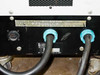 ERA PPS 8205 MF rear panel close-up – input/output rating label reading 208VAC 3PH 60Hz, 5KW DC output, with two blue high-current output connectors and Energy Research Associates identification plate