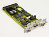 HP 28640-60001 802.3 10Mbps LAN NIC card – angled top view showing green PCB with multiple ICs, heatsinks, and bracket with AUI and ThinLAN ports
