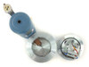 Top-down disassembled view of complete detector assembly — blue LN2 dewar with vacuum valve, open aluminum chamber with copper cold finger, and lid plate showing internal wiring and connector
