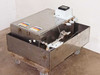 Signet P525-1 PSR Post Strip Rinse stainless steel wash tank with 3-5100 flow meter on top, front-right three-quarter view on caster wheels