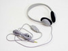 HP LT-100 5182-3552 stereo headphone laid flat showing full 10ft cable, inline control module, and gold-tip 3.5mm plug