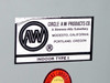 Circle AW Products Co. nameplate label showing Indoor Type 1 designation, Siemens-Allis subsidiary, and UL Listed mark