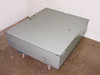 Circle AW Products Indoor Type 1 control panel enclosure, closed – front and top view showing light gray steel construction and surface wear