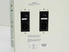 Fibermux FX6600 rear panel close-up showing dual IEC C14 power connectors with on/off rocker switches, UL/CSA certification label, and AD2GE barcode label