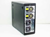 Kingston DS500-ST/B rear 3/4 view showing dual redundant hot-swap power supply modules with large cooling fans and SCSI host ports