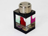 56mm beam splitter double prism optical assembly – angled front view showing multicolored coated prism faces with pink and red optical coatings and black metal frame