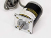 Parker Compumotor 57-83 stepper motor angled view showing shaft and mounting flange