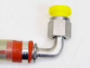 Close-up of 45-degree swaged elbow fitting on opposite end of S38208-0104S260 hydraulic hose assembly, yellow cap in place