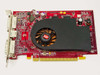 HP ATI Radeon X1600XT 419543-001 — angled front-left view showing ATI blower cooler, two DVI-D connectors, and PCIe gold edge connector